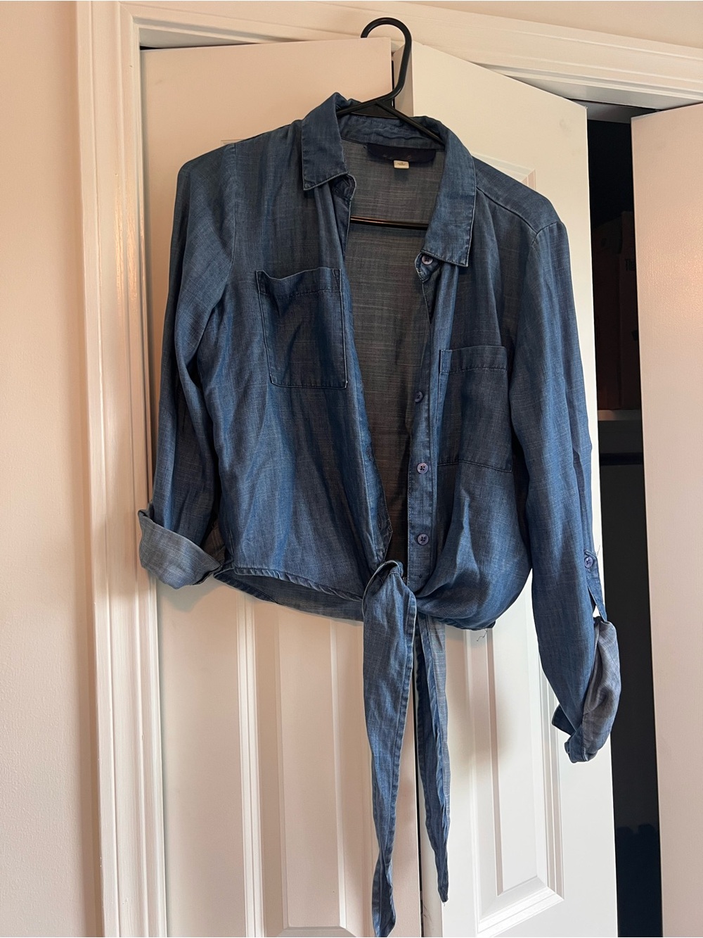 Tie-Front Denim Shirt Jacket - Blue